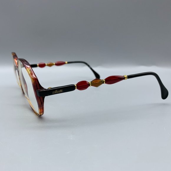 Silhouette Round Full Rim Red/Amber/Brown Beaded Temple Eyeglasses